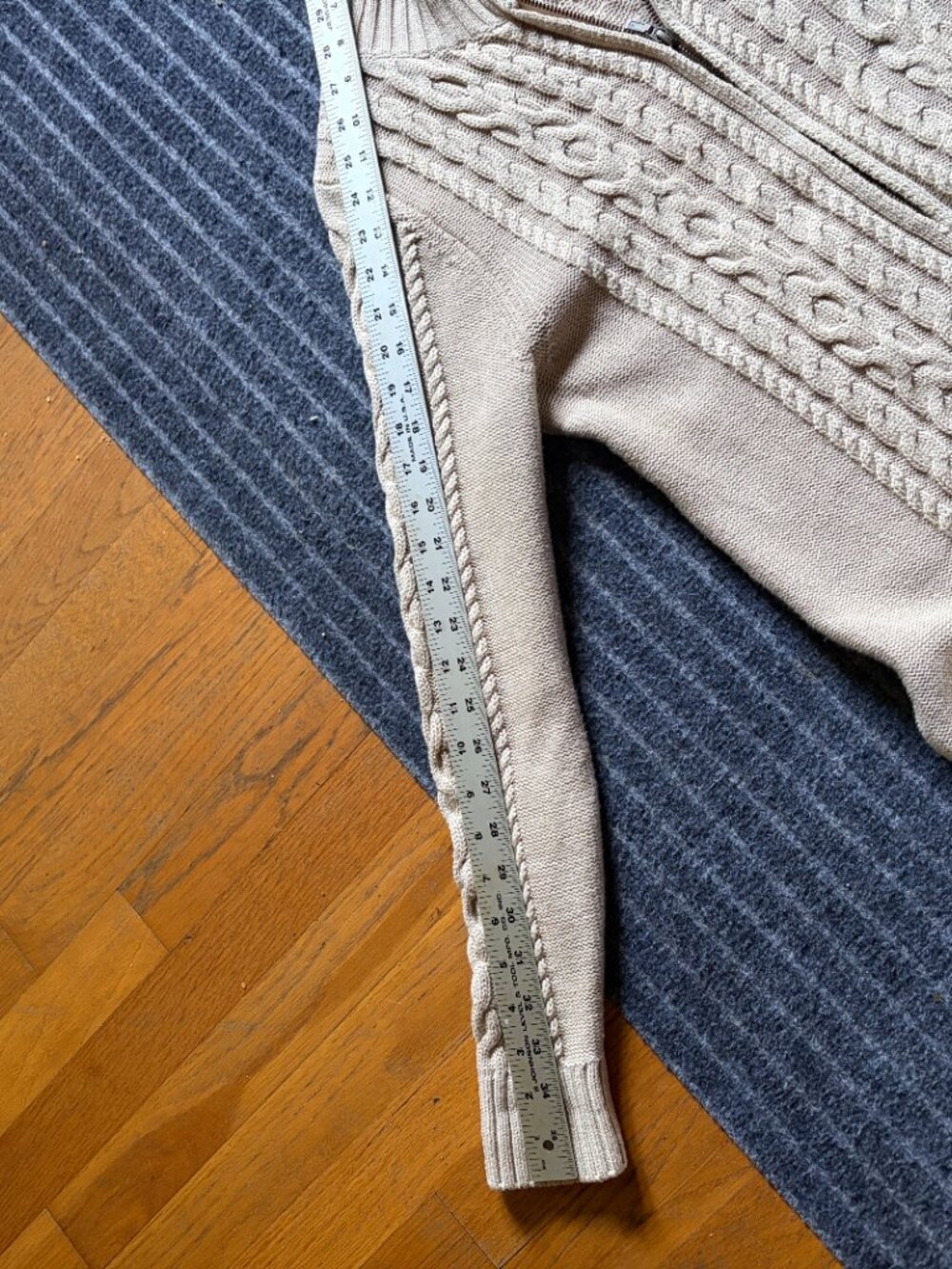 L.L.Bean cotton cable knit sweater mock neck full-length zipper Size Medium - Picture 6 of 8